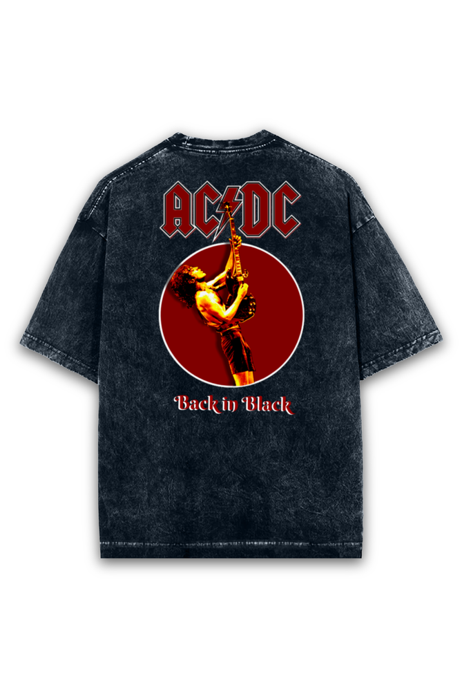 ACDC - Unisex Acid Wash Oversized Classic T-shirt Black