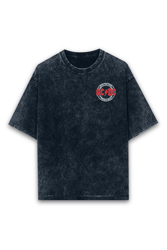 ACDC - Unisex Acid Wash Oversized Classic T-shirt Black