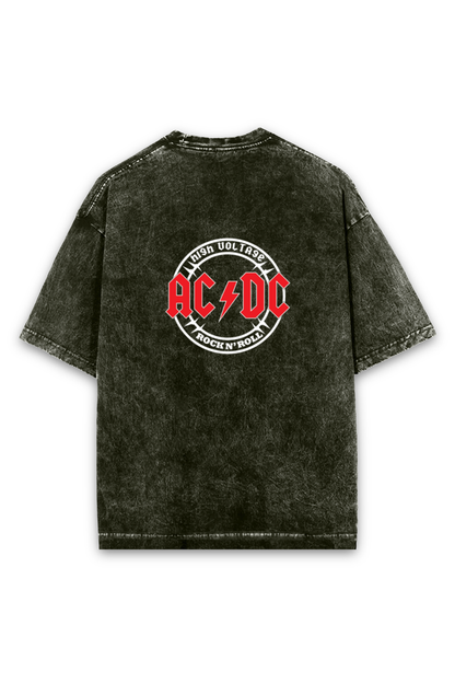 ACDC - Unisex Acid Wash Oversized Classic T-shirt Black