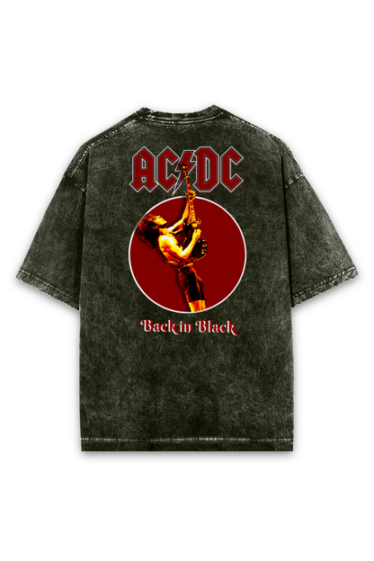 ACDC - Unisex Acid Wash Oversized Classic T-shirt Black