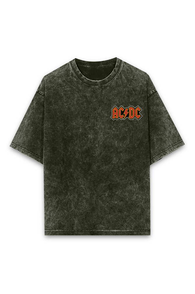 ACDC - Unisex Acid Wash Oversized Classic T-shirt Black